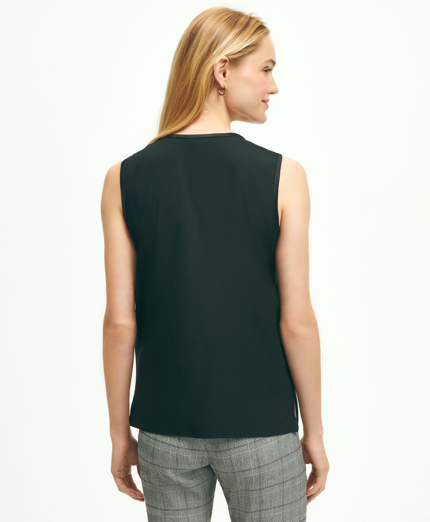 Stretch Silk Sleeveless Contrast Blouse - Brooks Brothers Canada