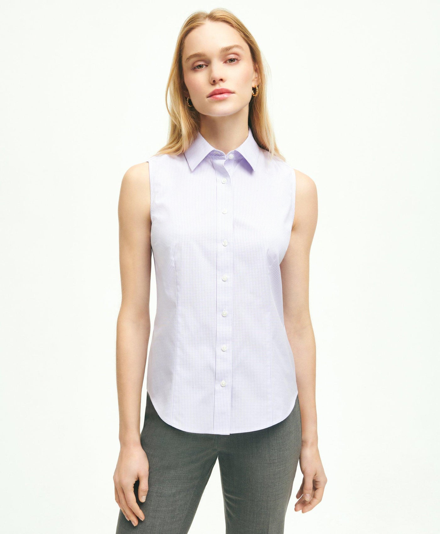 Fitted Supima Cotton Non-Iron Sleeveless Gingham Shirt - Brooks Brothers Canada