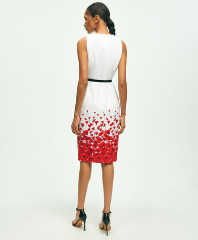 Stretch Cotton Belted Poppy Border Sheath Dress - Brooks Brothers Canada