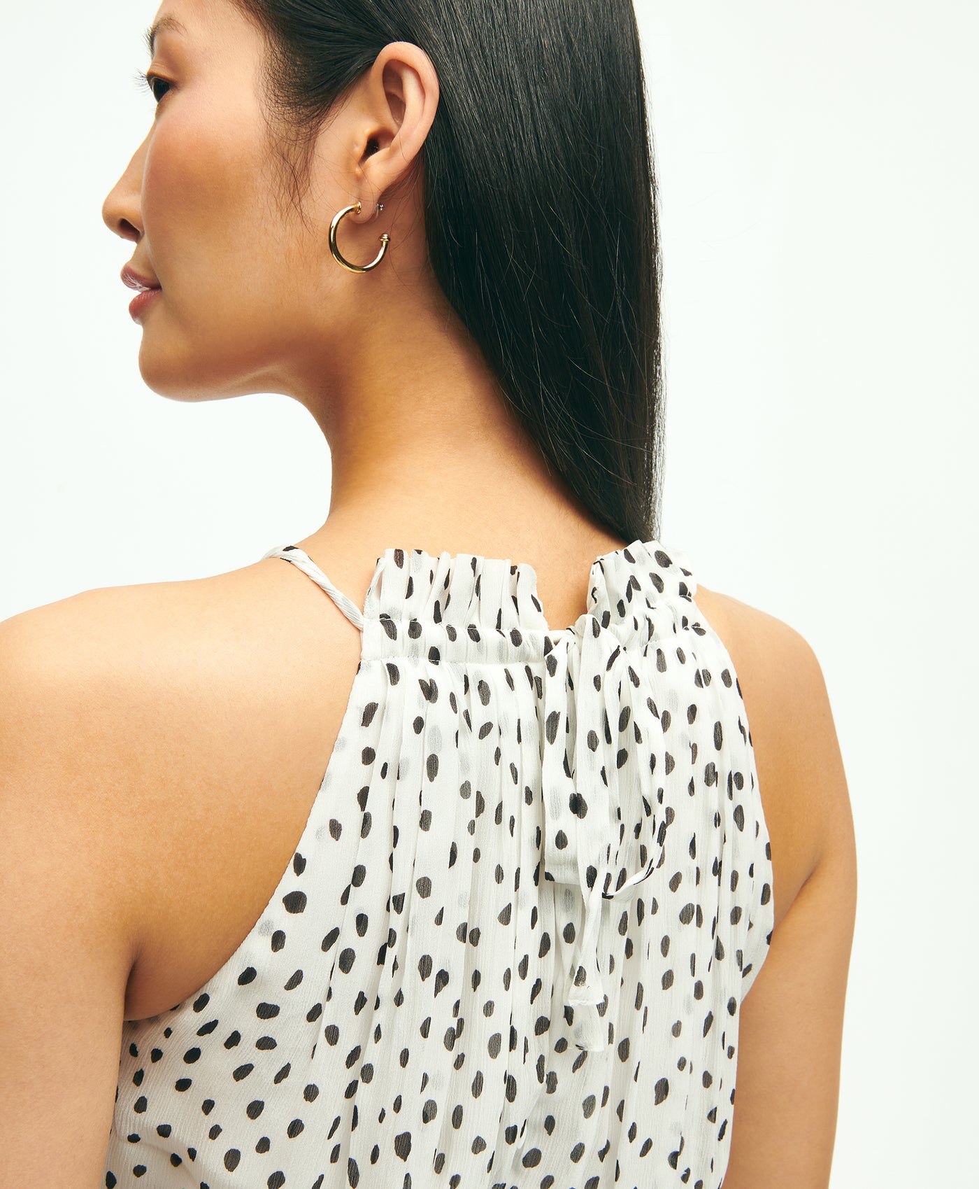 Chiffon Dot Print Pleated Halter Dress - Brooks Brothers Canada