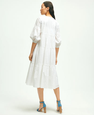 Cotton Tiered Eyelet Tie Neck Dress - Brooks Brothers Canada