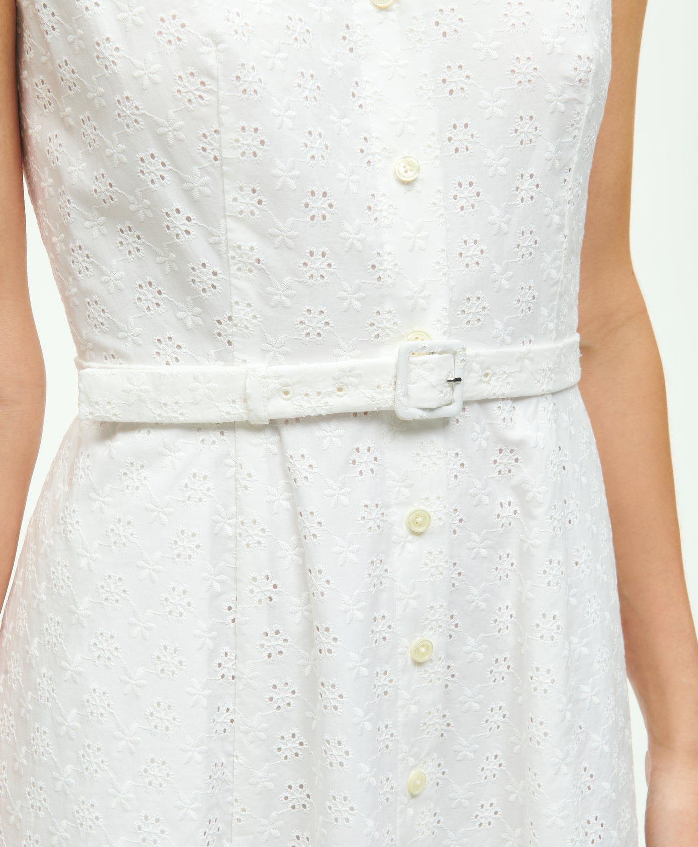 Sleeveless Cotton Eyelet Belted Shirt Dress - Brooks Brothers Canada