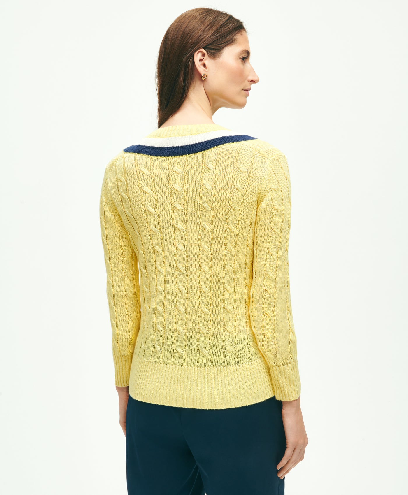 Linen Cable Knit Tennis Sweater - Brooks Brothers Canada