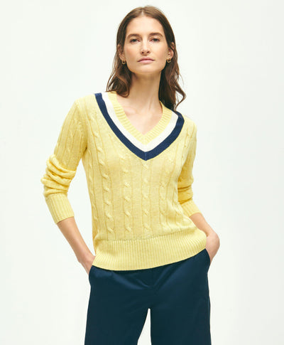 Linen Cable Knit Tennis Sweater - Brooks Brothers Canada